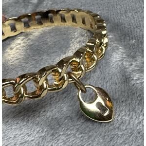 Vintage Graziano Gold Tone Chunky Chain Bangle Bracelet w/ Heart Padlock Charm